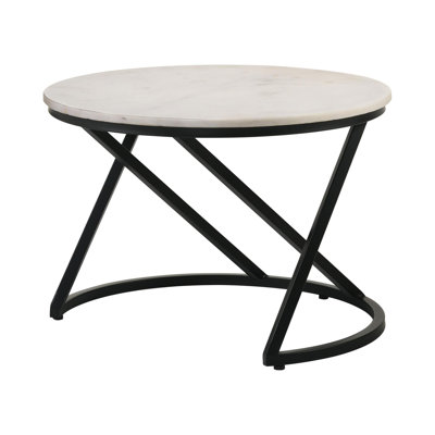 Round Coffee Table with Marble Top in White and Black