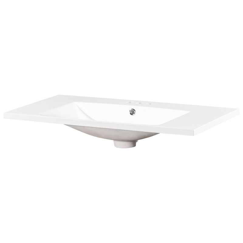 Lavabo de salle de bain rectangulaire en résine 36X18 ", 3 trous, blanc, robinet central 4" à installer, lavabo à teinture 36X18 ", comptoir de meuble-lavabo blanc, robinet convenable et fiable