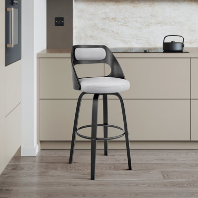 Leovanis Swivel Faux Leather Counter & Bar Stool with Wooden Legs and Metal Footrest