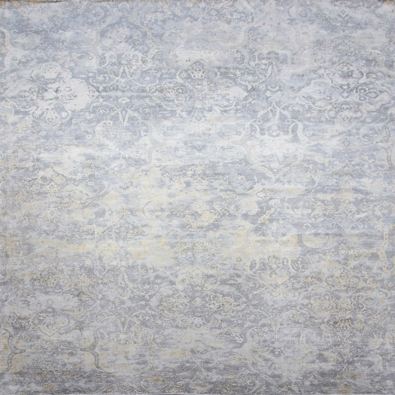 Gray Gold Traditional Silk Rug - 9' x 12'9"