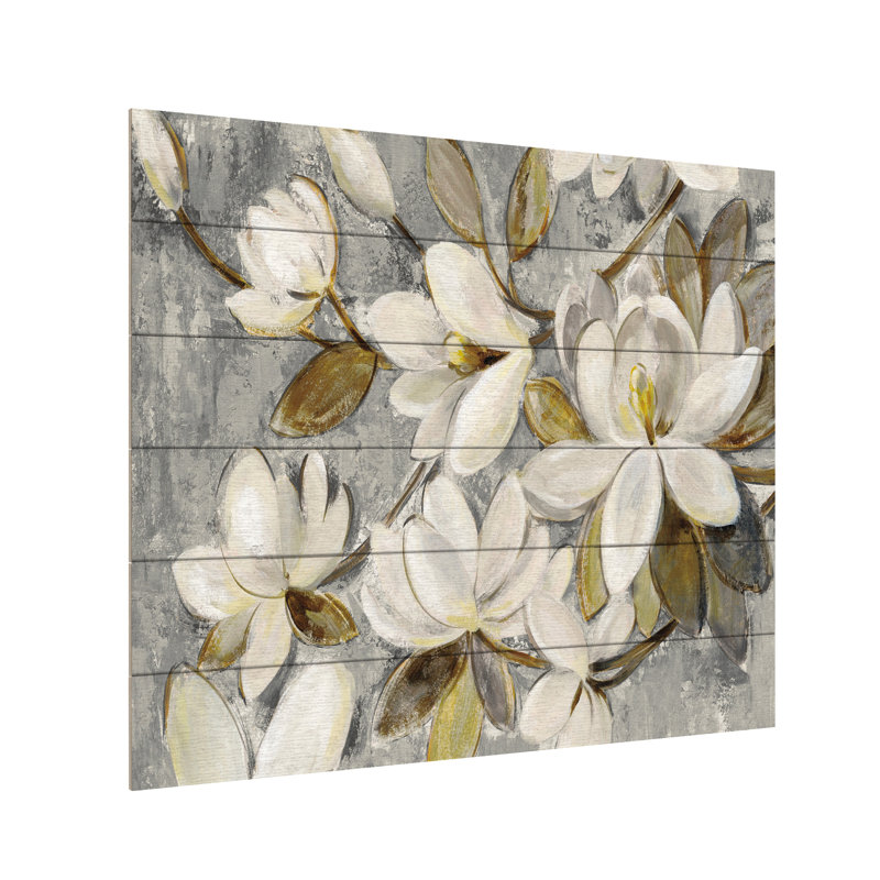 «Magnolia Simplicity Neutral Gray» par Silvia Vassileva - impression, Latte en bois, H 18 po x l 22 po x P 0,5 po