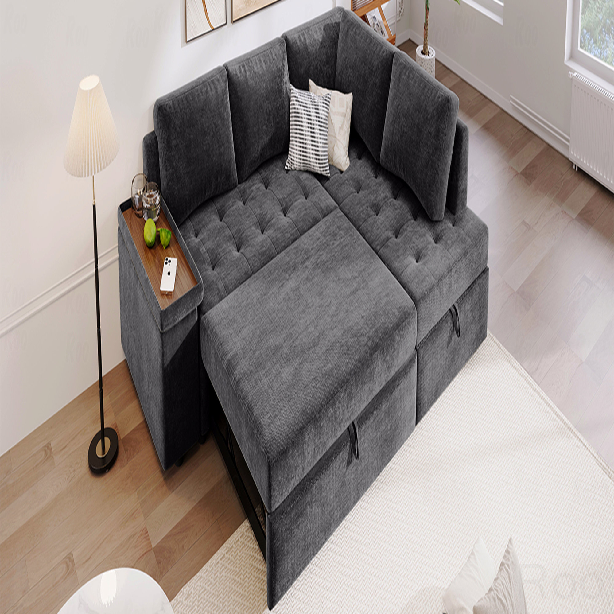 Latitude Run® Sleeper, L-Shaped Couch With Pull Out Bed And Storage ...