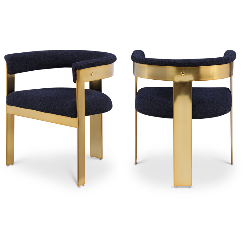 Romeo Unfinished Upholstered Back Arm Chair, Brushed Gold, Navy Boucle Fabric