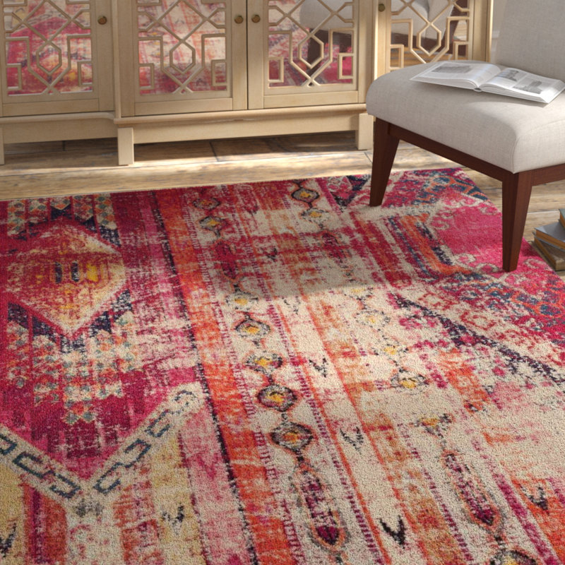 Almyra Southwestern Pink Area Rug, Rectangle 8' x 10'