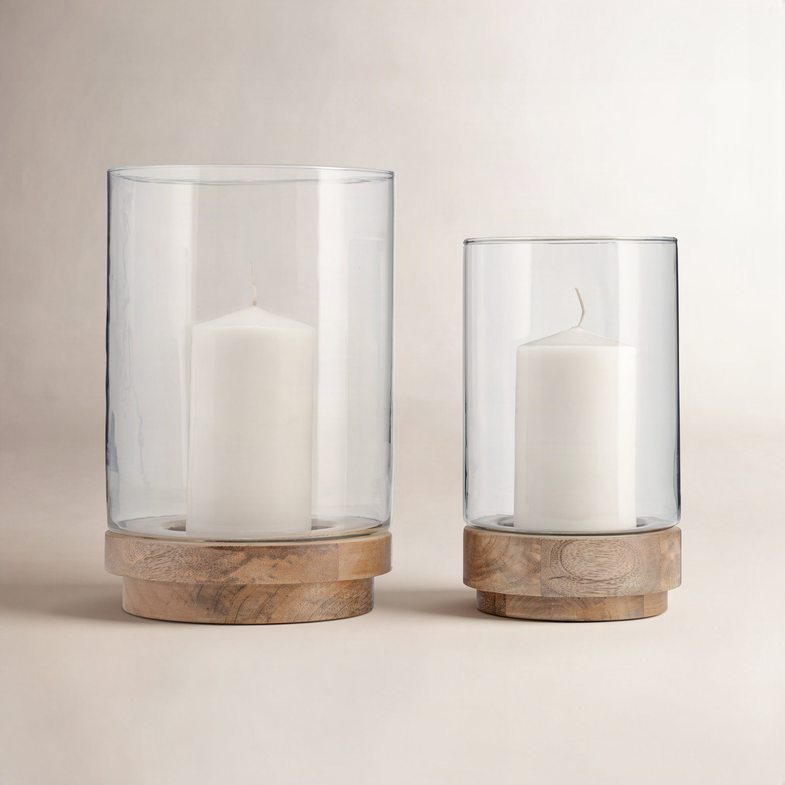 Mango Wood Hurricane Candle Holder, Brown/Clear