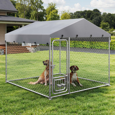 Outdoor 7.5'W X7.5'D Outdoor Dog Enclosure With Roof, Heavy Duty Dog Cage For Medium & Large Dogs