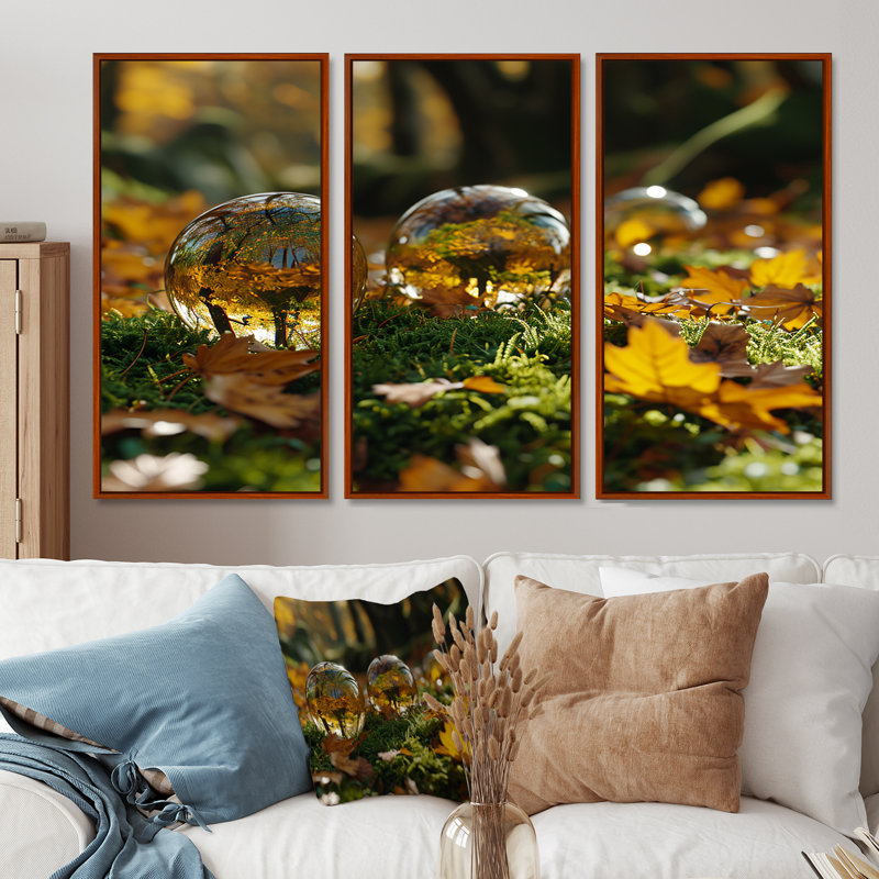 Dimatteo - Ensemble d'art mural paysage abstrait, H 40 po x l 60 po x P 1 po, Cadre flottant brun