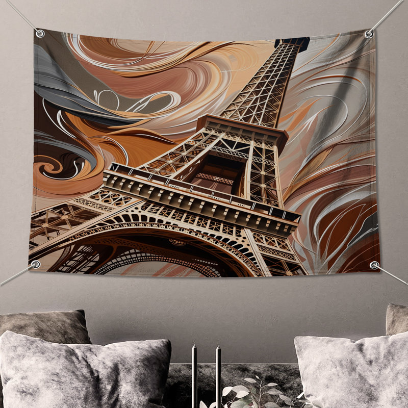 Tapisserie murale Tour Eiffel - Décoration murale architecture, H 104 po x 88 avec 4 œillets