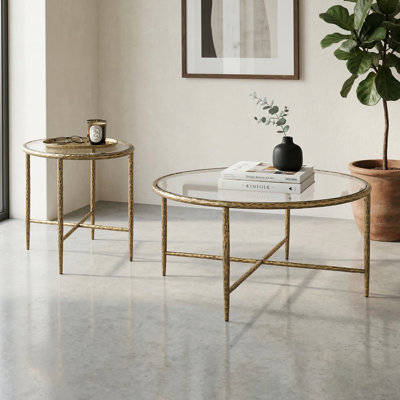 Ensemble de tables basses rondes en métal martelé 2 pièces Lalia