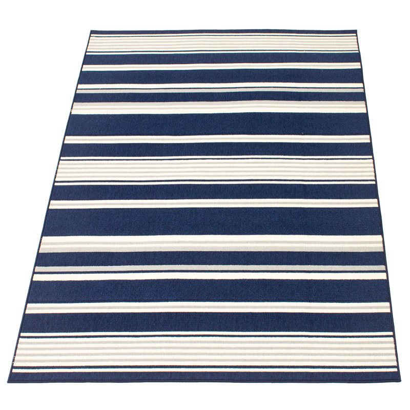 Ensemble de tapis rayés beige / bleu marine, Rectangle 6 pi 7 po x 9 pi 6 po