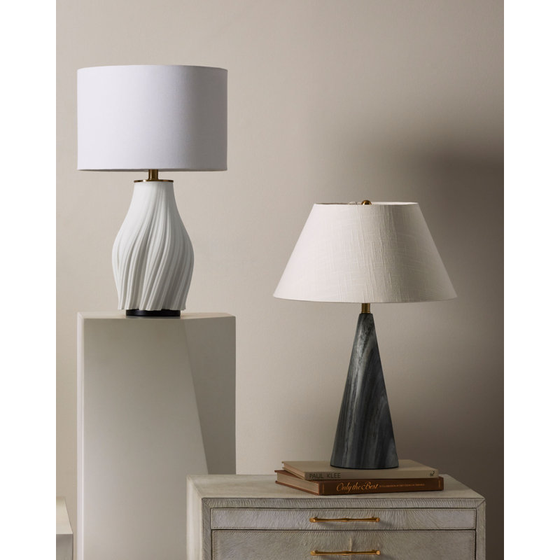Conical Table Lamp, 33" H x 20" W x 20" D, White/Gray