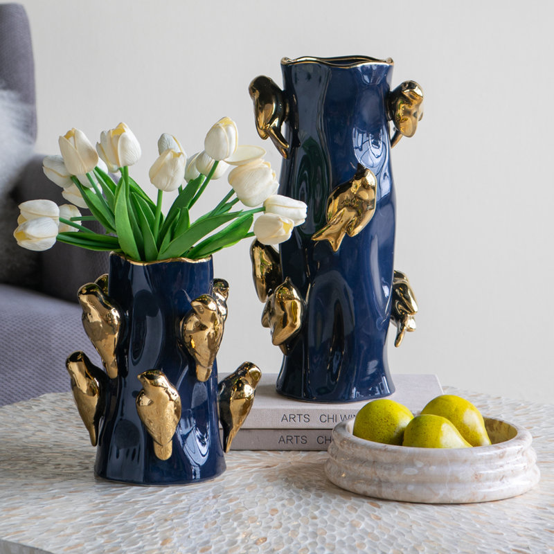 Vase 8X8X15.5 "en céramique bleue