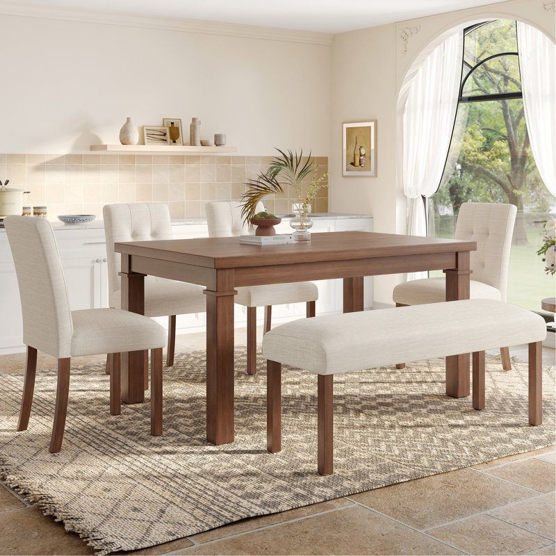 Ensemble de salle à manger moderne 6 pièces, table de cuisine rectangulaire avec 4 chaises et banc rembourrés, idéal pour la salle à manger et le salon (assemblage facile, économie d'espace)