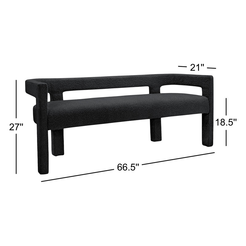 Banc en cèdre 67 po Cedernier, Tissu bouclé noir