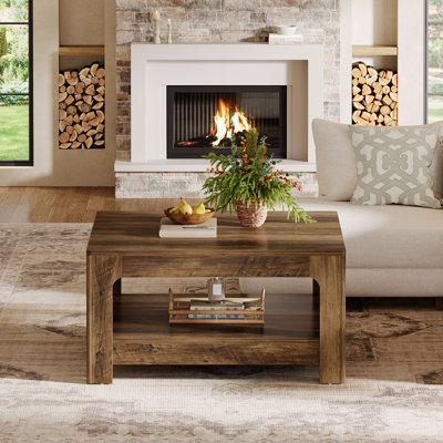 39.5" Square Coffee Table with 2-Tier Storage for Living Room