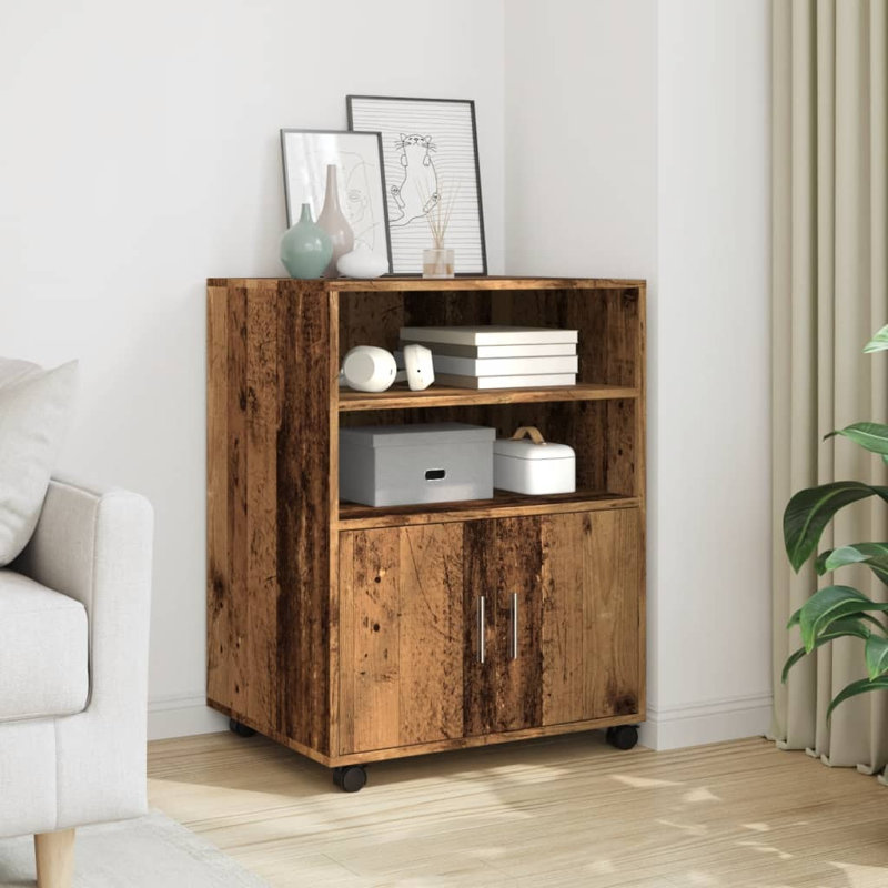 Rolling Cabinet Engineered Wood, Old Wood