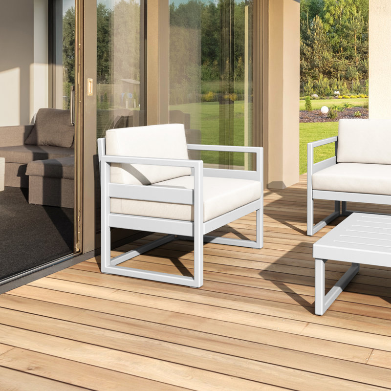 Chaise de patio avec coussins Lane, Toile granit Sunbrella®, Argent / gris