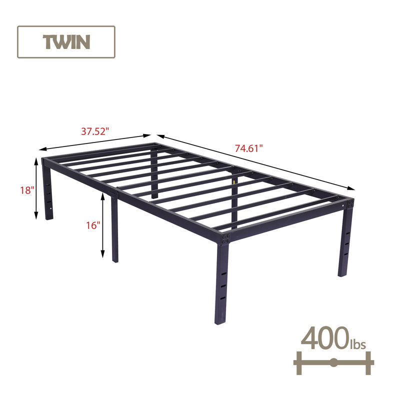 18" Steel Bed Frame, Twin, Black