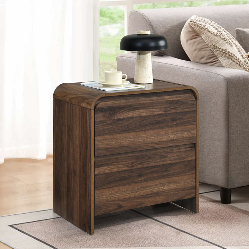 Mara Wood 2-Drawer End Table/Bedside Table, Walnut, Brown, 26" H x 24 " W x 15.7" D