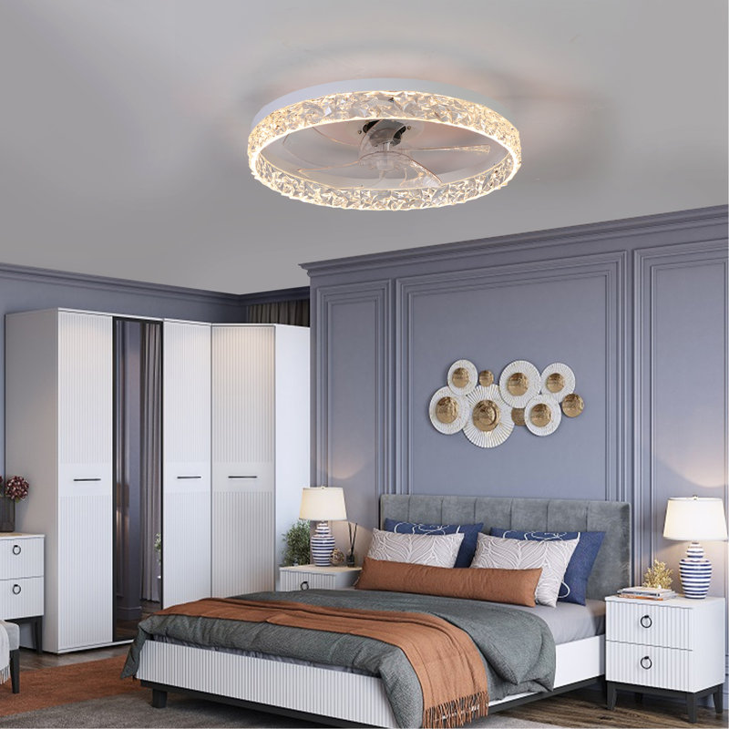 Ventilateur de plafond moderne en acrylique avec télécommande, lustre à DEL à intensité variable, moteur silencieux à 6 vitesses, conception encastrée pour le salon, la chambre à coucher et la salle à manger
