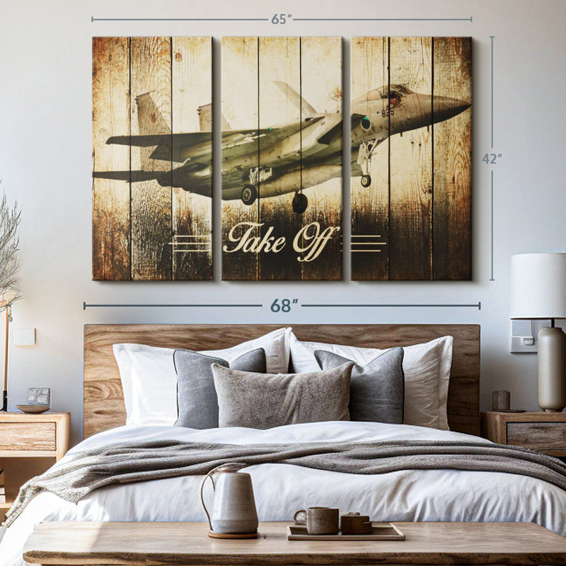 «Rustic Military Jet Wall Art» sur toile, H 42 po x l 65 po x P 1,25 po