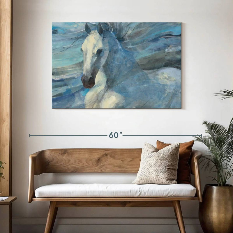Illustration du cheval blanc Brampt, H 30 po x l 45 po