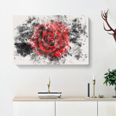 Red Rose In The Shadows Watercolour - Wrapped Canvas Print