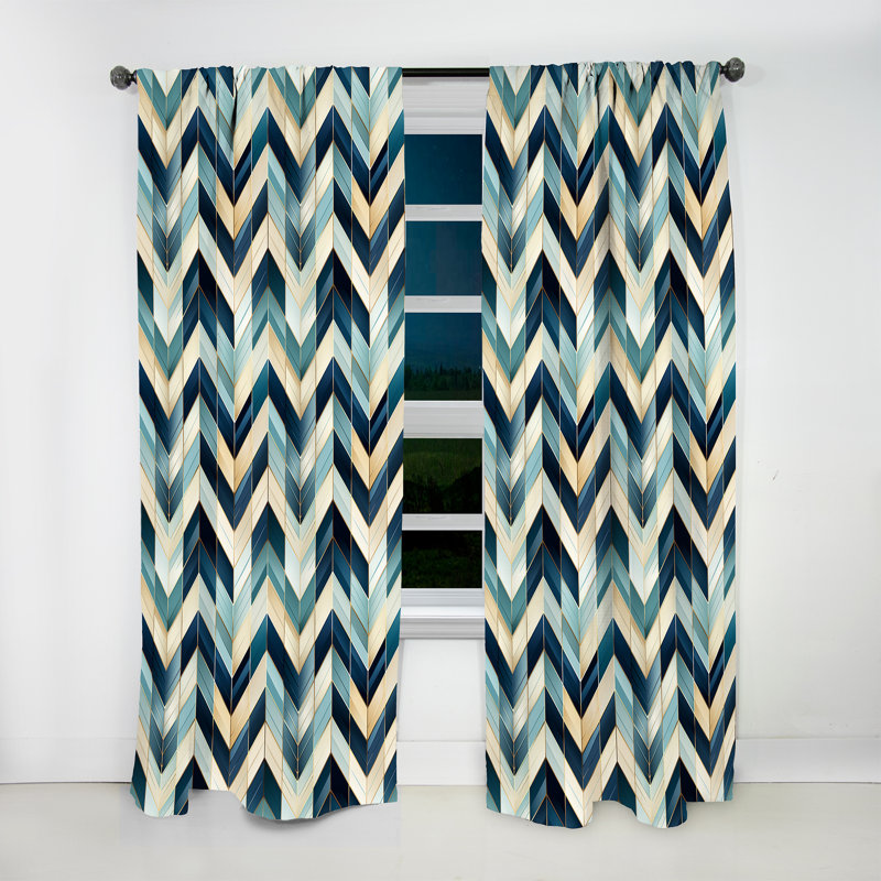 Rideaux obscurcissant à chevrons géométriques à motif de chevrons bleu et blanc Tiles - 1 panneaux, L 52 po x L 95 po