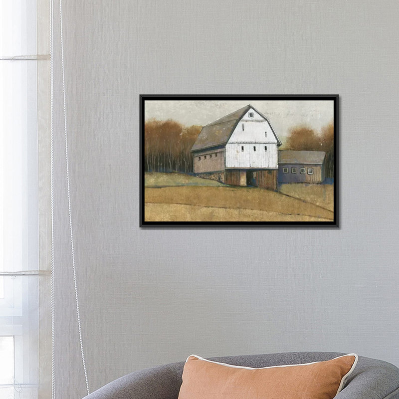 White Barn View II by Timothy O' Toole - Wrapped Canvas Painting, 18" H x 26" W x 1.5" D, Black Framed Canvas, No Matte