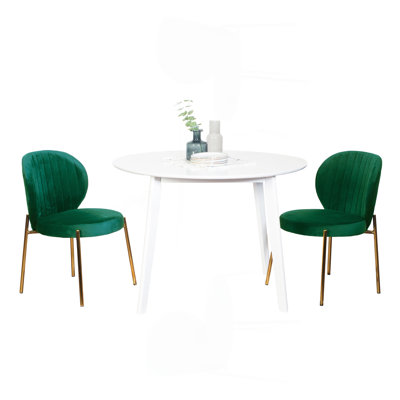 Amoa Contemporary 3-Piece Dining Set, White Round Dining Table With 2 Chairs