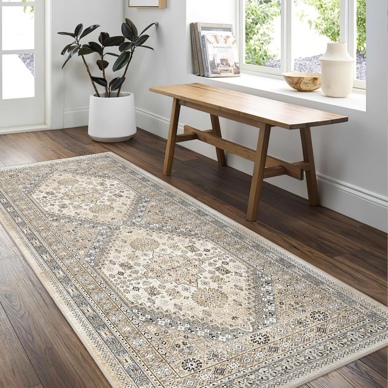 Tapis lavable antidérapant Medallion (beige)