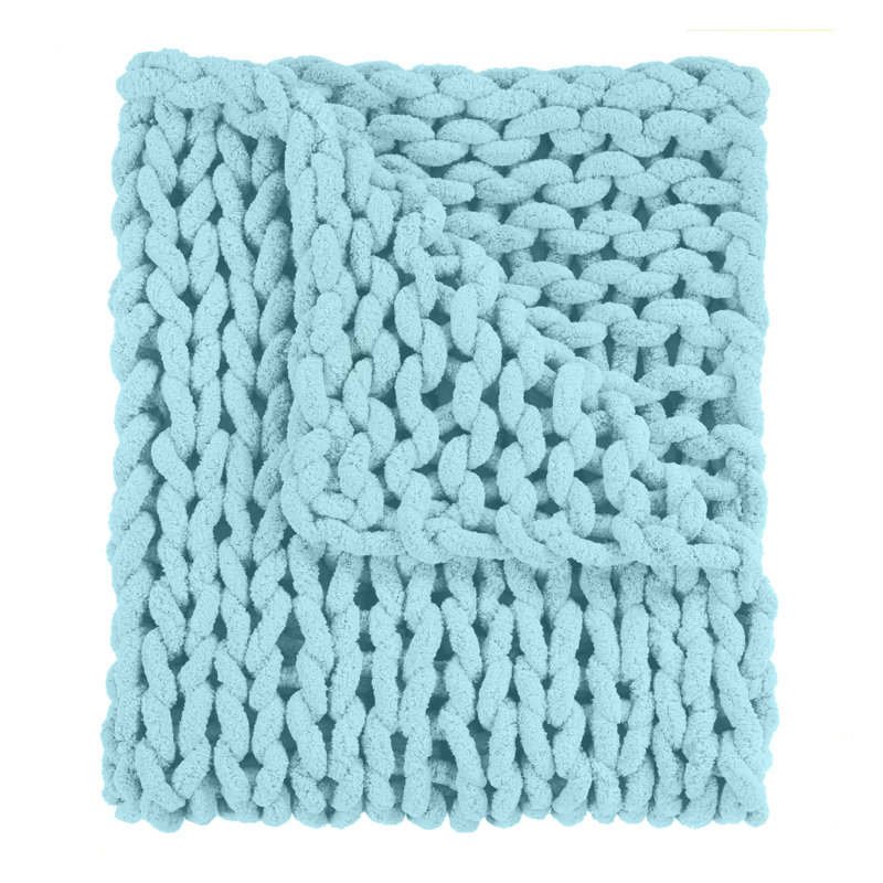 Donna Sharp Chenille Knitted Woven Throw Collection, Light Blue