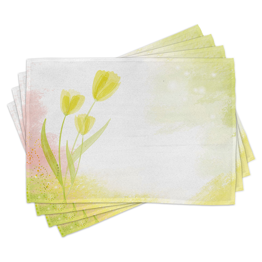 Platzdeckchen 4er Set, Tulpenblume Aquarell, Grün Beige