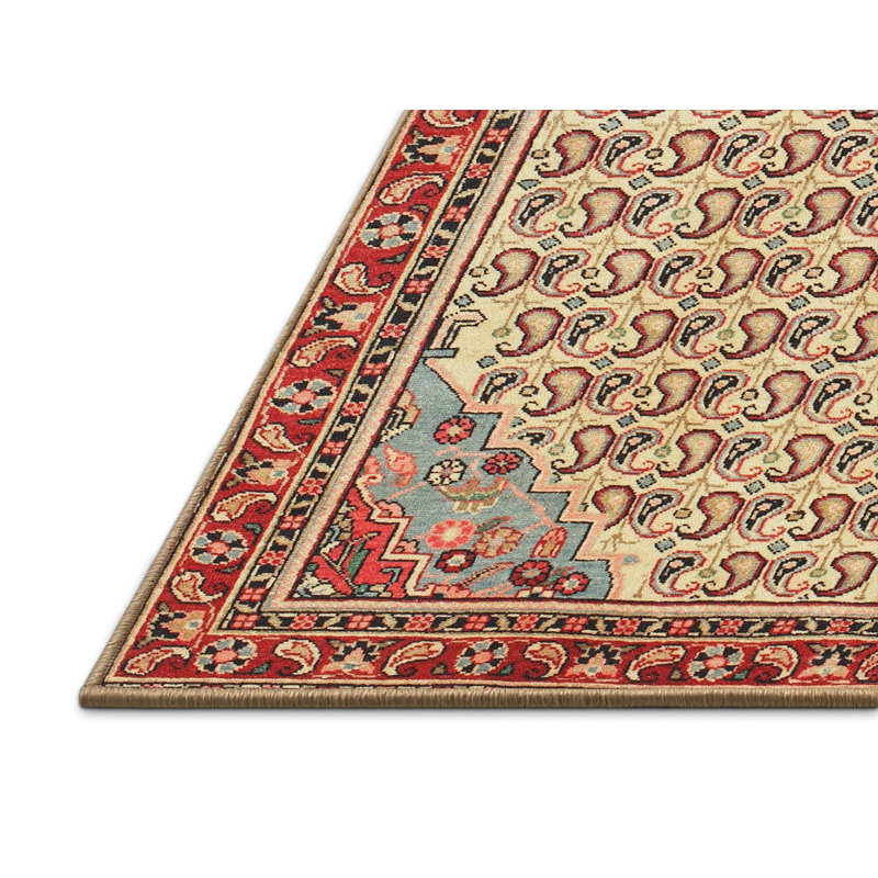 Tapis décoratif beige à motif cachemire Hope, Rectangle 7 pi x 9 pi