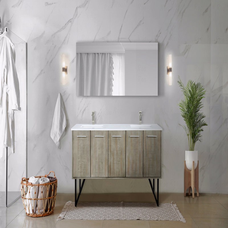 Ensemble de meuble-lavabo double 60 po x 20 po avec comptoir en quartz blanc et robinet en nickel brossé, Quartz blanc, 60"