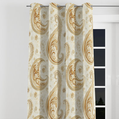 Modern Window curtains - Scandinavian Beige Paisley Floral Grommet Curtain - 1 Panel