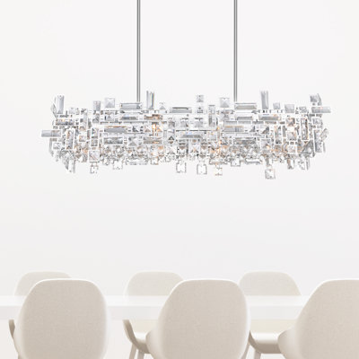 Scranton 35" Chrome Chandelier for Dining Room, Great Room – 12-Light Island/Pool Table Design with G9 Bulb Base – LED Compatible, Angular Crystal Panels – BACL Certified