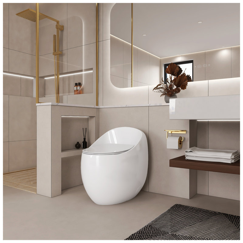 Egg-Shaped Single Flush Toilet, 1.28 GPF, Glossy White Ceramic with Quick-Release Seat