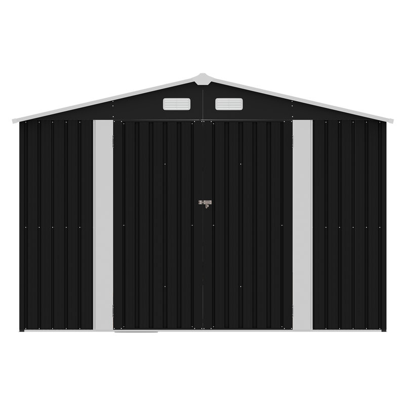 10 ft. W x 8 ft. D Metal Storage Shed with Metal Base Frame Kit, Black, 10' W x 8.1' D