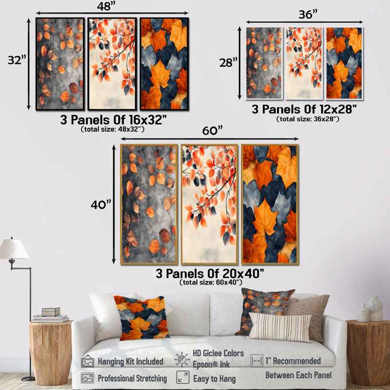 Feuilles d'automne orange I - Collection d'impressions sur toile traditionnelles rouges, H 40 po x l 60 po, Brun