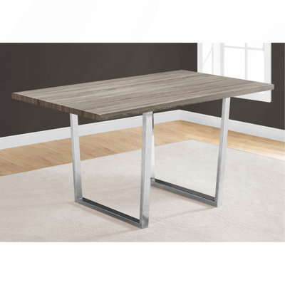 Dining Table, 60" Rectangular, Kitchen, Dining Room, Brown Laminate, Chrome Metal, Contemporary, Modern