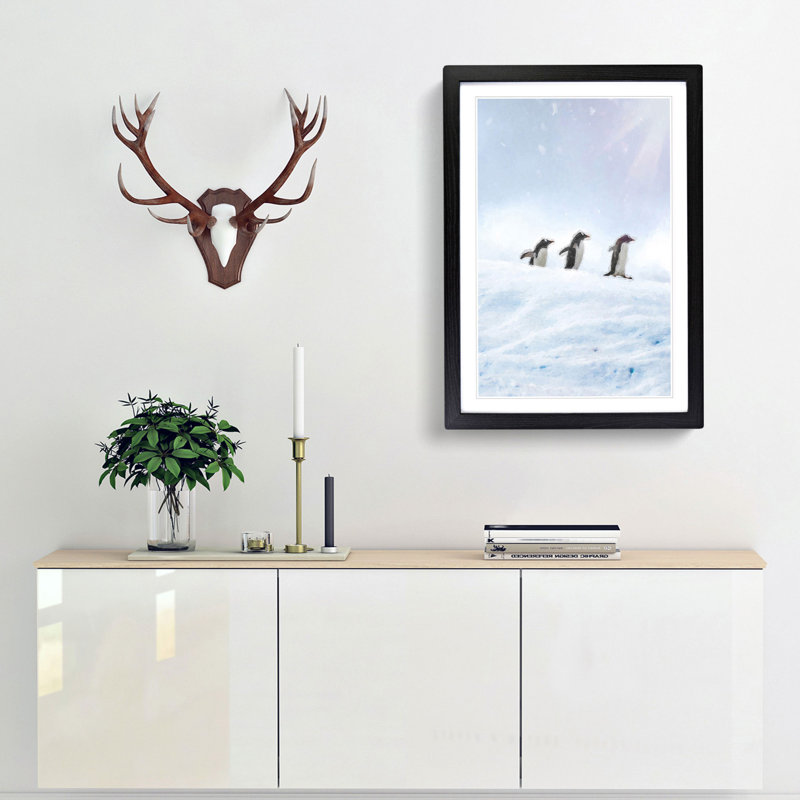 Three Penguins in the Antarctica - Framed Print, 91cm H x 60cm W x 2cm D, Black