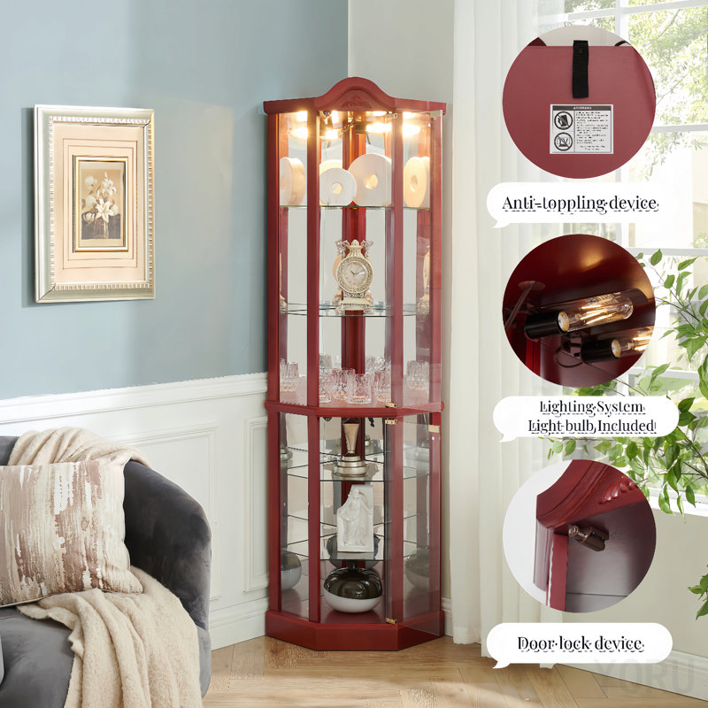 Vitrine de coin Cherry, 71.93 cm H x 16.73 cm W x 16.73 cm D