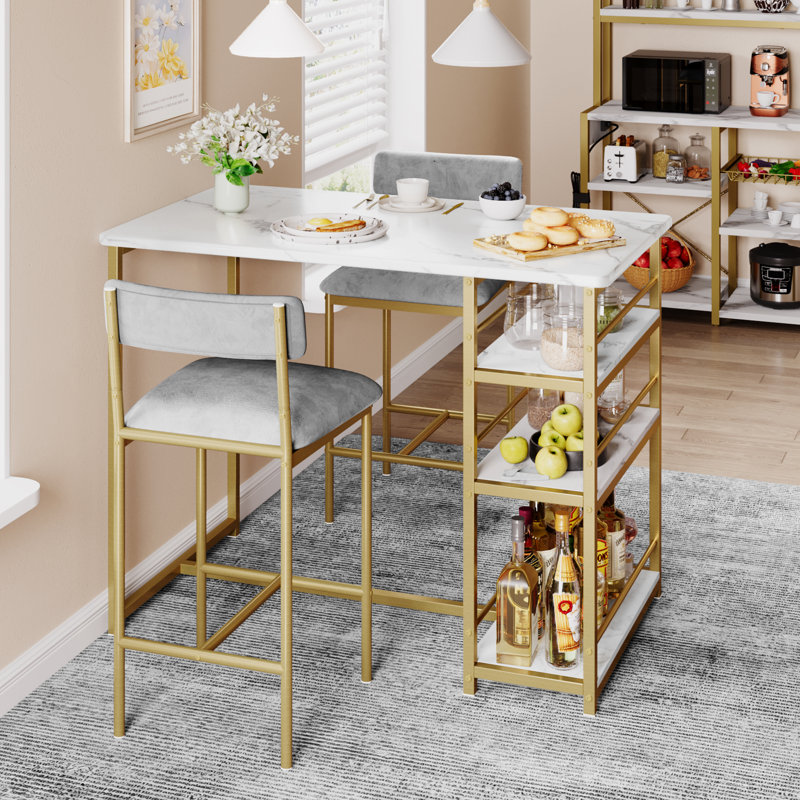 Soteria 2 - Person Solid Wood Top Four Leg Dining Set, Gray, White