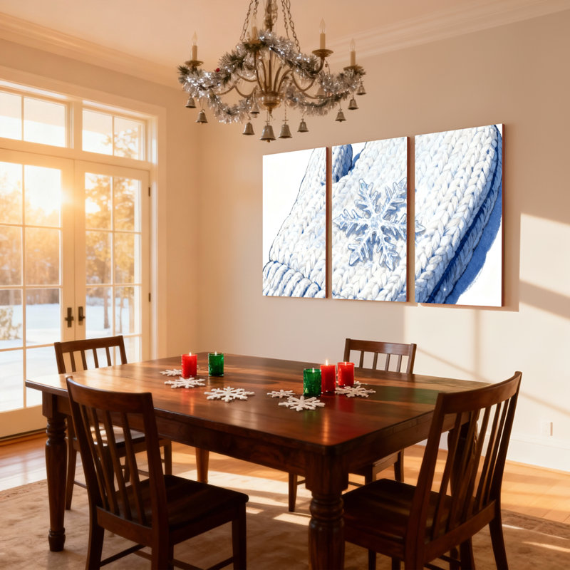 Ensemble de 3 impressions sur toile de Noël en forme de flocons de neige