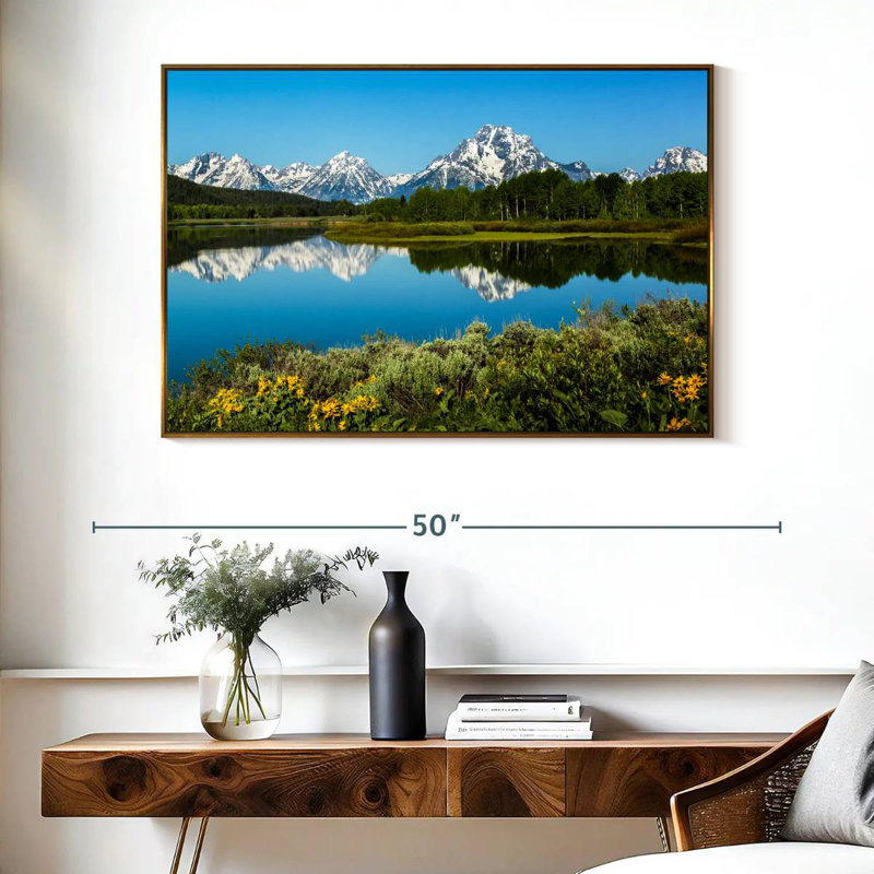 Réflexions du lac Grand Teton, Cadre flottant doré, 40 po x 27 po