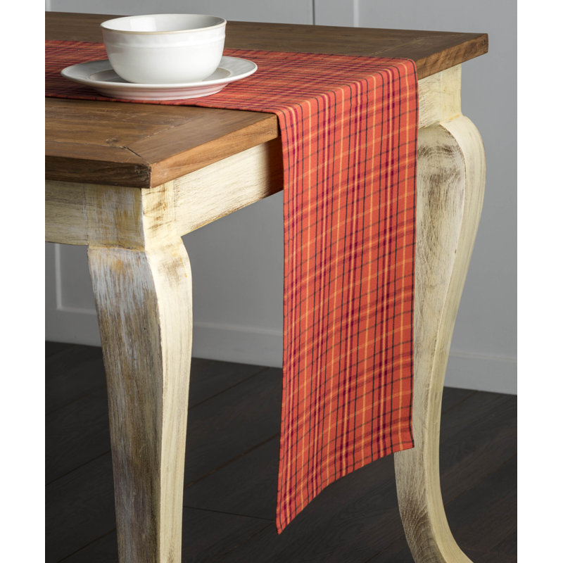 Checkered 100% Cotton Table Runner, Burnt Ochre