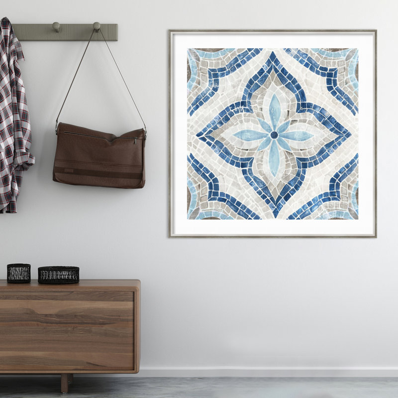 Carreau marocain bleu Kaede par Eva Watts, reproduction encadrée, Argent, H 41 po x l 41 po x P 1 po