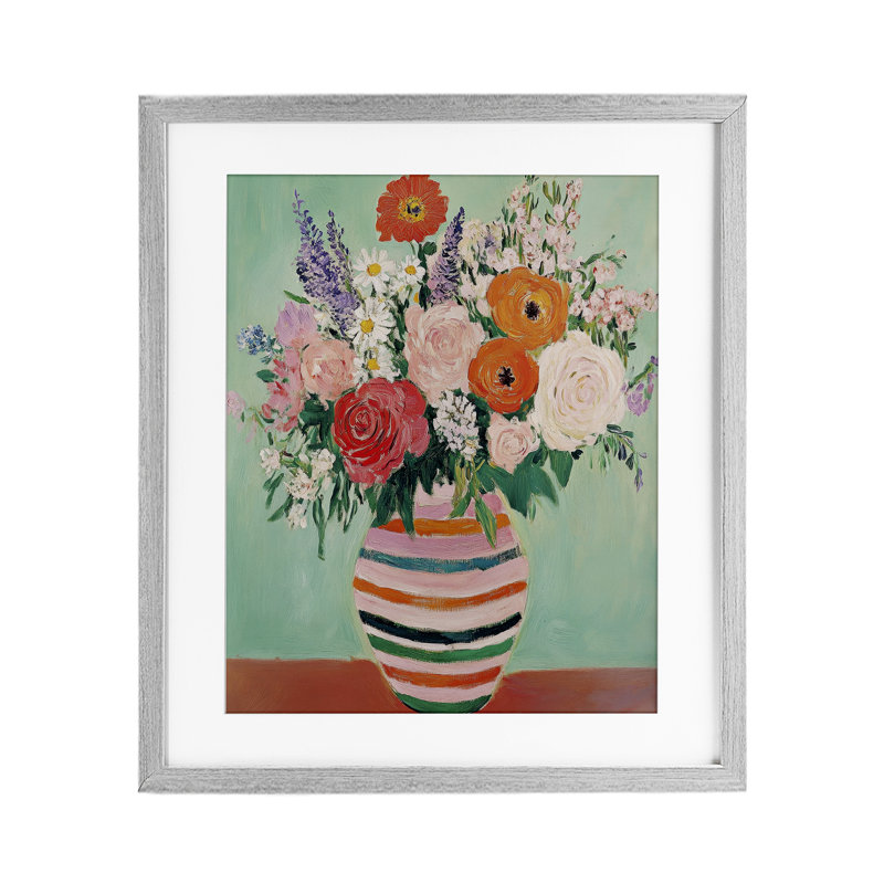 "Floral Bouquet", impression sous verre, par Petal Prints Design, Cadre de ferme gris, H 21 po x l 17 po
