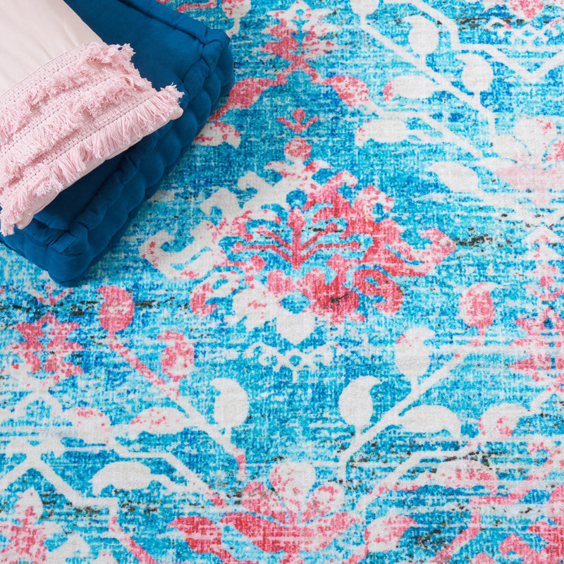 Dall Floral Light Blue/Pink Area Rug, Round 6'7"